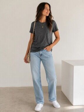 Soft Charcoal Gray Basic Tee | Capsule Wardrobe Essential | Size S